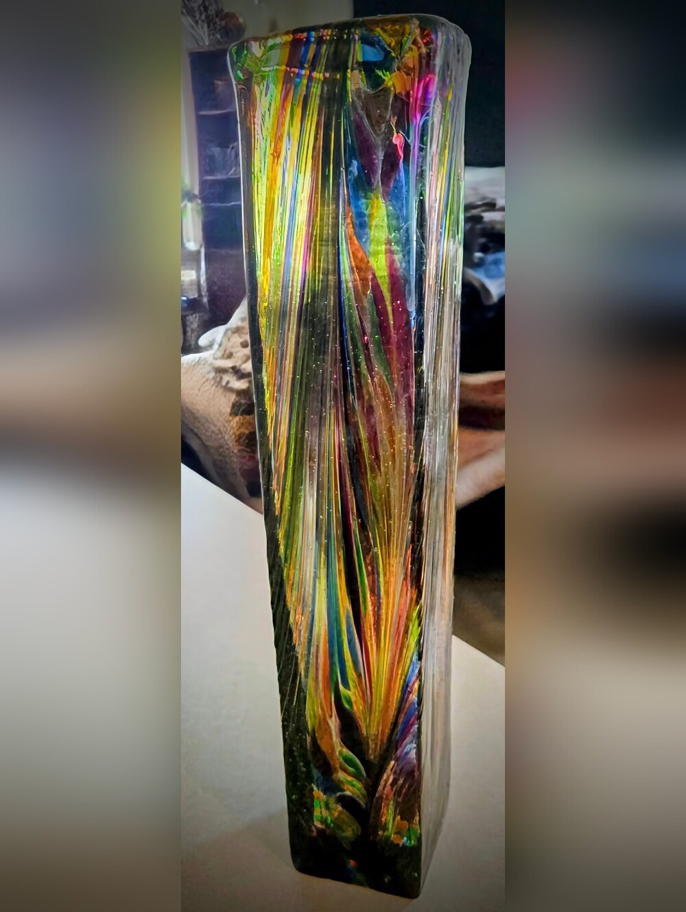 Signed Colorful Murano Style Art Glass Vase Hand-blown "Peacock Glass" - Picture 9 of 9